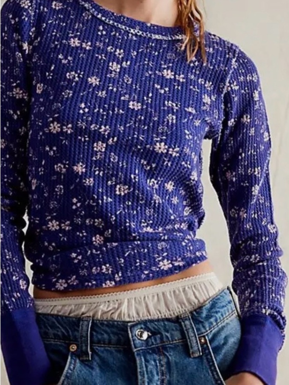 We The Free Blue and Cream Knit Top